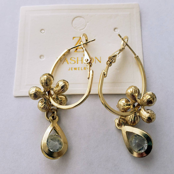 Floral Boho Teardrop Earrings Gemstone 925 Silver Plated Lightweight Dangle Drop - Picture 3 of 3